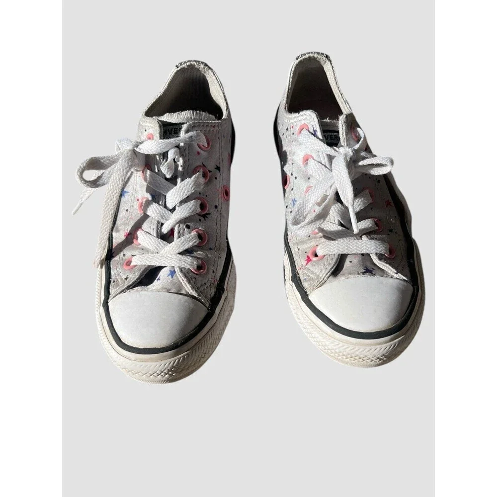 CONVERSE CTAS OX Shoes Girls Size 12c Silver Stars Chuck Taylor Lace up Low